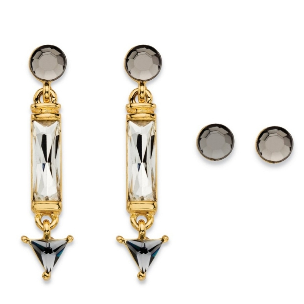 Palm Beach Gold Smoky Rhinestone Crystal Earring Set Art Deco
